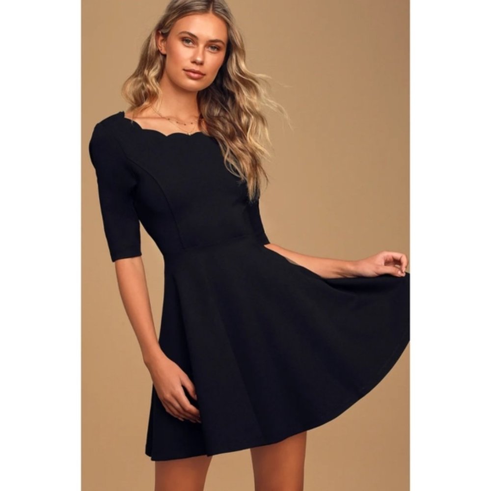 Lulu's Black Skater Dress with Scalloped Neckline